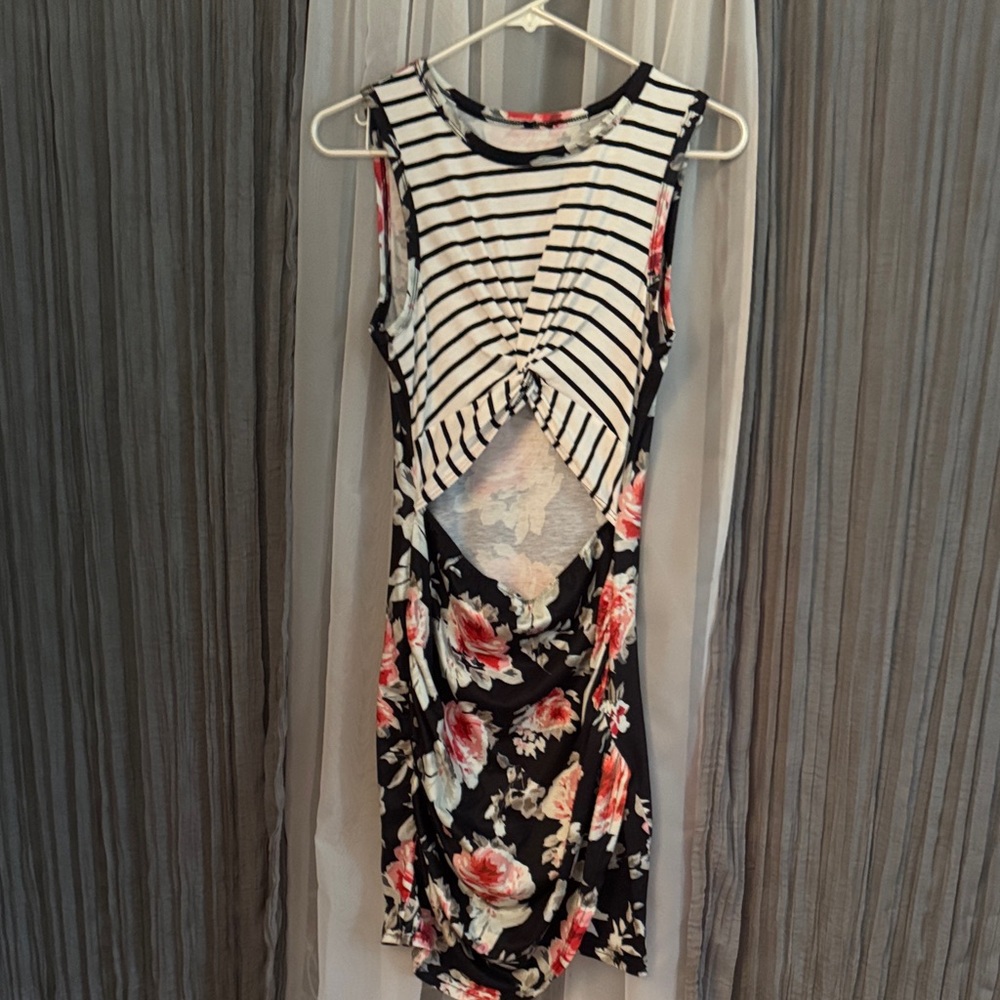 Floral Striped Sleeveless Dress